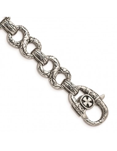 Stainless Steel Polished & Antiqued 8.5in Bracelet À commander