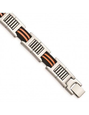 Stainless Steel Orange and Black Rubber Polished Bracelet de l' environnement