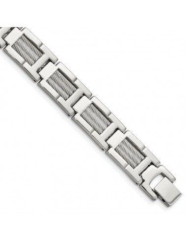 Stainless Steel Wire Brushed & Polished 8.5in Bracelet pas cher