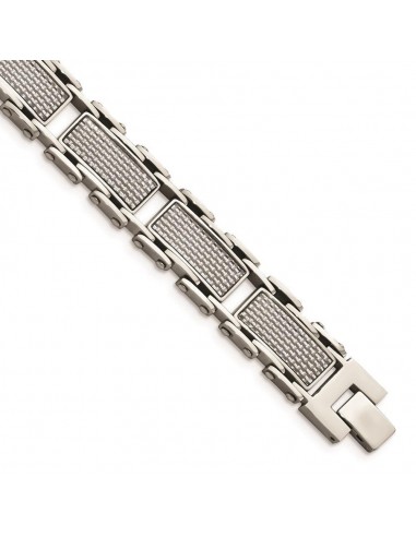 Stainless Steel Grey Carbon Fiber Inlay Polished Bracelet livraison gratuite