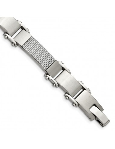 Stainless Steel Polished w/Solid Grey Carbon Fiber 9in Bracelet de France