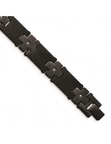 Stainless Steel Brushed/Polished Black IP-plated w/CZ 8in Bracelet online