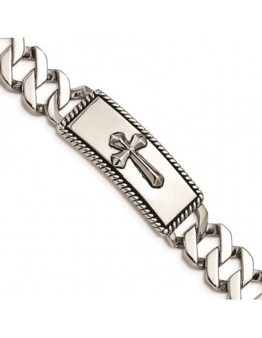 Stainless Steel Polished and Antiqued Cross Bracelet Découvrez la collection