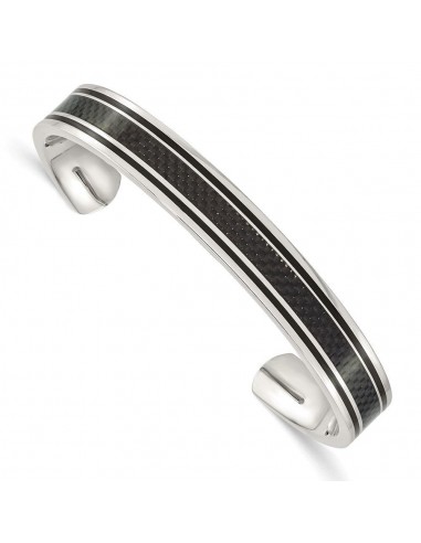 Stainless Steel Polished Black Carbon Fiber Inlay/Black IP-plated Bangle 50-70% off 