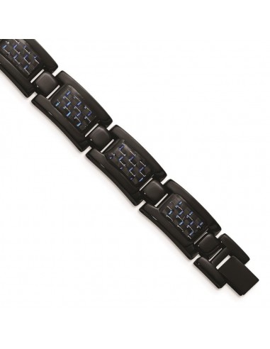 Stainless Steel Polished Black IP-plated w/Blue Carbon Fiber Inlay Bracelet shop