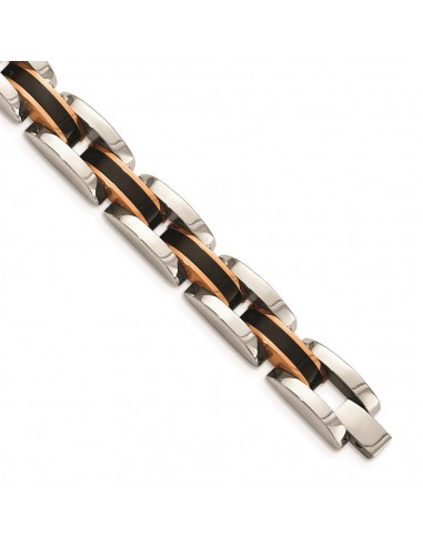 Stainless Steel Polished w/Black & Rose IP-plated 8.5in Link Bracelet Comparez plus de prix