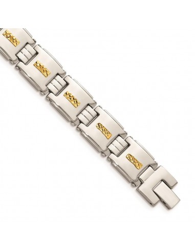 Stainless Steel Polished w/14k Gold D/C Link Bracelet le concept de la Pate a emporter 