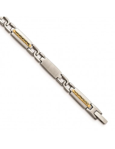 Stainless Steel Polished & Brushed w/14k Fancy Link 8.75in Bracelet votre restaurant rapide dans 