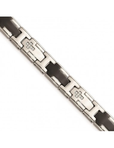 Stainless Steel Polished Black IP-plated with CZ Cross Bracelet Les êtres humains sont 