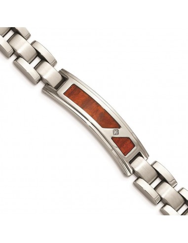 Stainless Steel Brushed & Polished w/ Wood Inlay and CZ Bracelet 2 - 3 jours ouvrés.