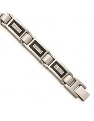 Stainless Steel Brushed & Polished w/CZ Black Carbon Fiber Inlay Bracelet le des métaux précieux