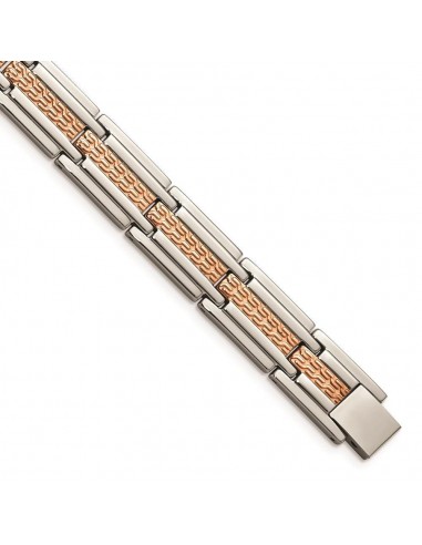 Stainless Steel Polished and Textured Rose Gold-plated 8.5 inch Bracelet Découvrez la collection