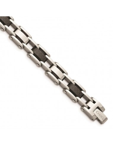 Stainless Steel Polished Solid Black Carbon Fiber Links 8.5in Bracelet la livraison gratuite