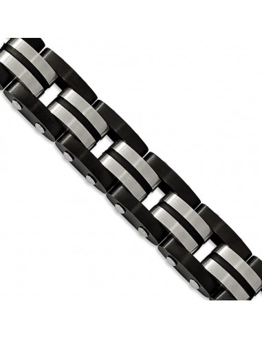 Stainless Steel Brushed Black IP-plated w/Black Rubber 8.25 in Bracelet JUSQU'A -70%! 