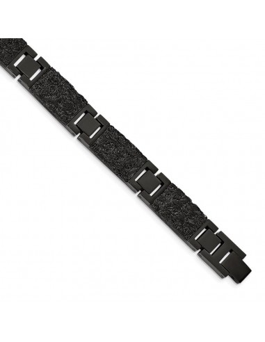 Stainless Steel Polished Black IP plated Wire Inlay 8.5in Bracelet de votre