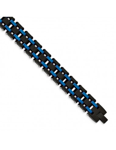 Stainless Steel Brushed and Polished Black/Blue IP-plated 8.5in Bracelet À commander