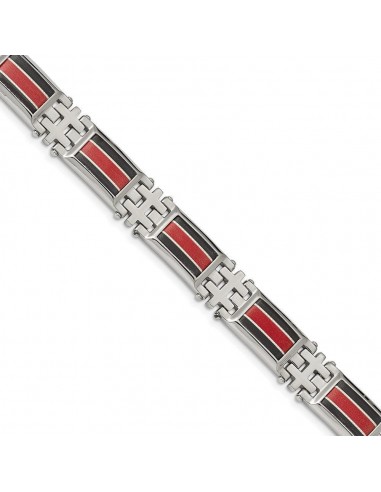 Stainless Steel Polished Black Carbon Fiber/Red Fiber Glass Inlay Bracelet En savoir plus