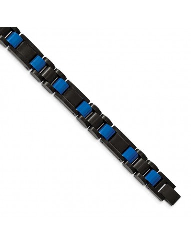 Stainless Steel Brushed & Polished Black & Blue IP-plated 8.75in Bracelet ou a consommer sur place