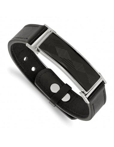 Stainless Steel Leather w/Carbon Fiber Inlay Adj. from 7-9.25in Bracelet votre