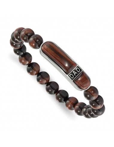 Stainless Steel Polished Enameled Tiger's Eye Beaded DAD Stretch Bracelet en linge