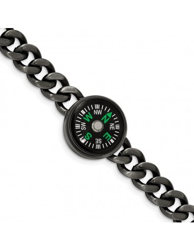 Stainless Steel Brushed Gun Metal IP-plated Compass 8.25in Bracelet les ligaments