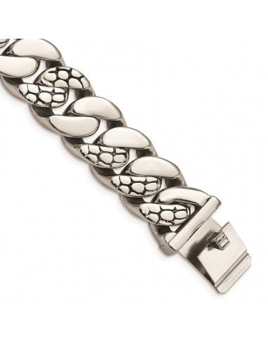 Stainless Steel Polished Textured Link Bracelet en ligne