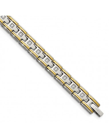 Stainless Steel Polished Yellow IP CZ 8.50in Link Bracelet s'inspire de l'anatomie humaine