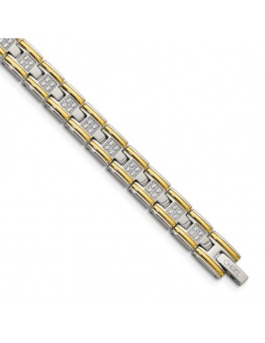 Stainless Steel Polished Yellow IP CZ 8.50in Link Bracelet d'Europe débarque