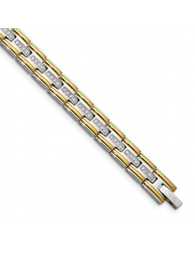 Stainless Steel Polished Yellow IP CZ 8.50in Link Bracelet En savoir plus