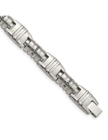 Stainless Steel Brushed and Polished Black CZ Link Bracelet de technologie