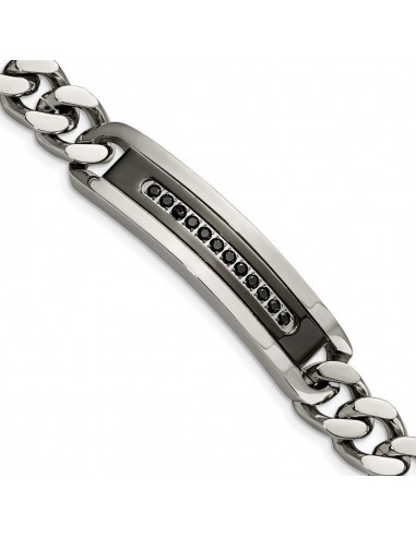 Stainless Steel Polished Black IP Black CZ ID Curb Chain 8.25in Bracelet pas cher chine