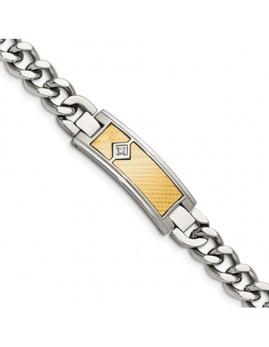 Stainless Steel w/18k Polished Weave Textured Diamond ID Bracelet Vous souhaitez 