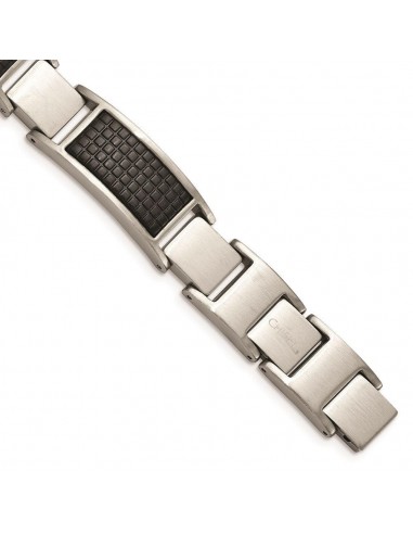 Stainless Steel Brushed Black IP Textured Link w/.50in ext. Bracelet Paris Déstockage Promo