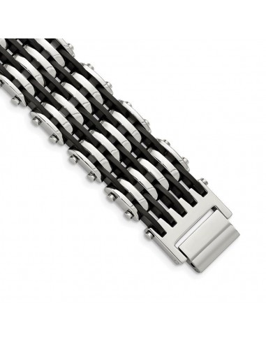 Stainless Steel Black Rubber 8.5in Bracelet À commander