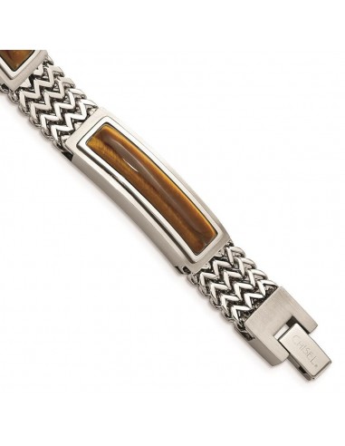 Stainless Steel Brushed and Polished w/Tiger's Eye 8.25in Bracelet votre