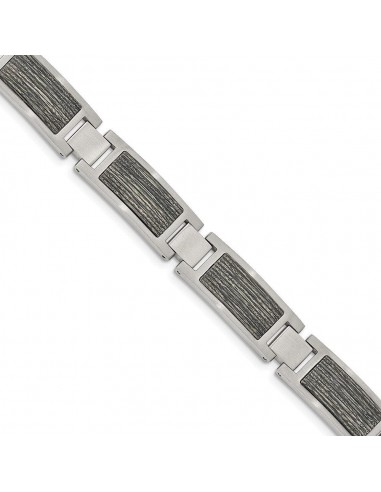 Stainless Steel Brushed with Gray Wood Inlay 8.75in Link Bracelet meilleur choix