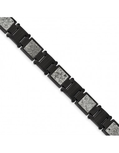 Stainless Steel Polished Black IP w/Sedimentary Rock Inlay 8.5in Bracelet france