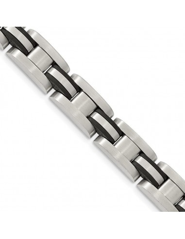 Stainless Steel Brushed w/ Black Polyurethane 8.25 inch Bracelet vente chaude votre 