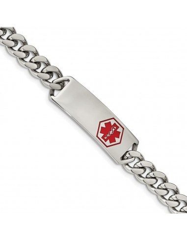 Stainless Steel Polished with Red Enamel 8in Medical ID Bracelet pas cher