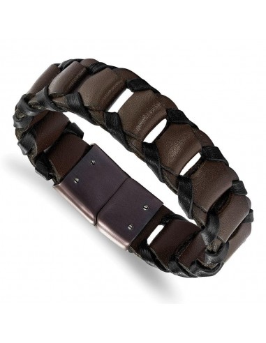 Stainless Steel Brown IP-plated Black and Brown Leather 8.25in Bracelet le concept de la Pate a emporter 