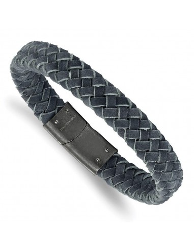 Stainless Steel Brushed Grey Leather Braided 8.5in Bracelet la chaussure