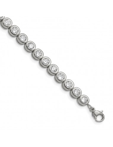 Stainless Steel Polished CZ Tennis w/ 1in ext. Bracelet de l' environnement