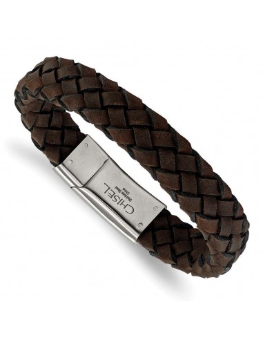 Stainless Steel Brushed Brown Leather Bracelet 50-70% off 