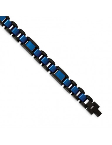 Stainless Steel Brushed & Polished Black & Blue IP-plated 8.75in Bracelet suggérées chez