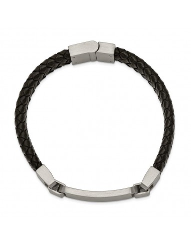 Stainless Steel Brushed Black Leather 8.5in ID Bracelet du meilleur 