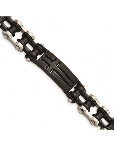 Stainless Steel Polished Black IP-plated Cross 9in ID Bracelet Jusqu'à 80% De Réduction