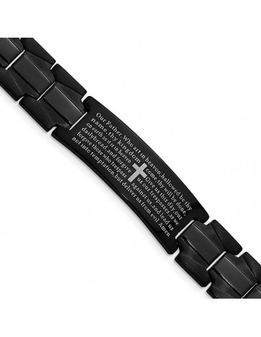 Stainless Steel Brushed & Polished Black IP Lord's Prayer 8.5in Bracelet de France