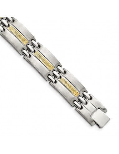 Stainless Steel w/14k Accent Brushed and Polished 8.5in Link Bracelet Venez découvrir notre 