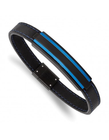 Stainless Steel Brushed & Polished Black/Blue IP Black Rubber 8.5in Bracele de pas cher