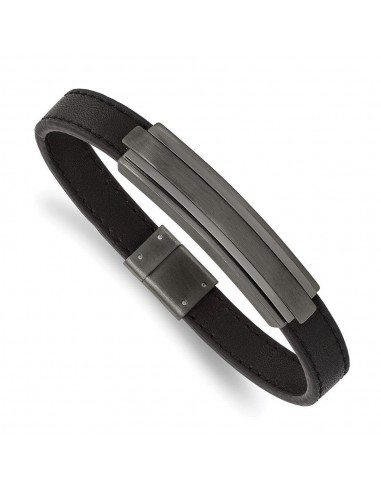 Stainless Steel Brushed & Polished GunMetal IP Black Rubber 8.5in Bracelet français